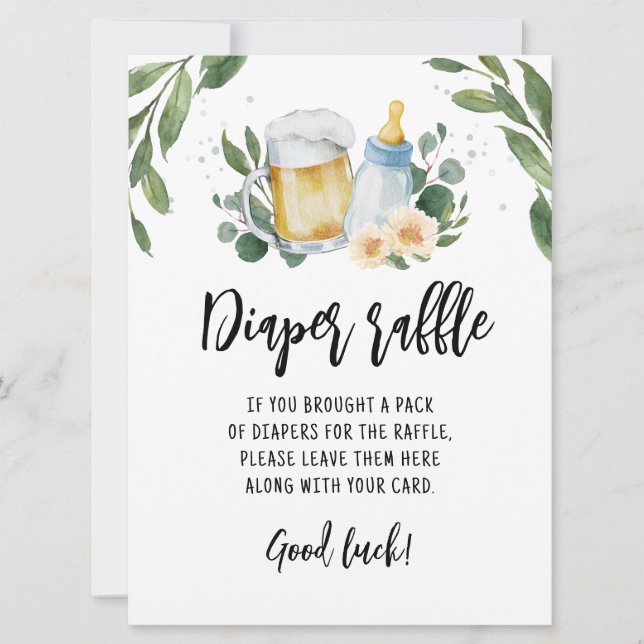 Diaper Raffle sign Game Baby Is Brewing Greenery Invitation (Front)