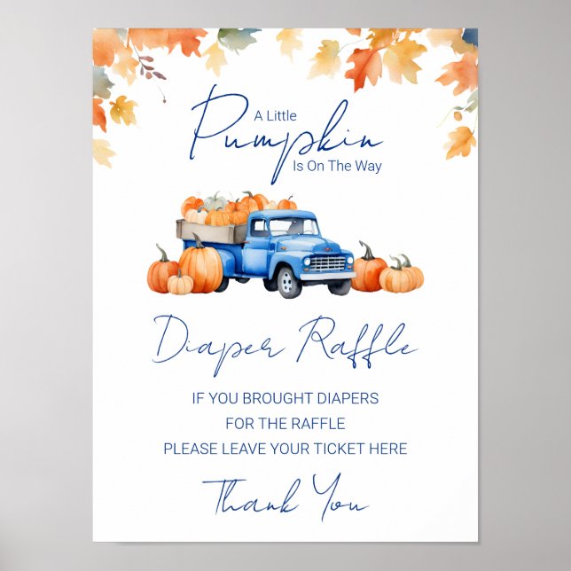 Diaper Raffle Sign Little Pumpkin Baby Shower  (Front)