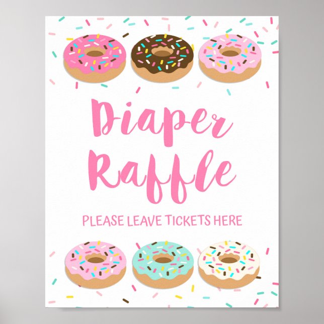 Diaper Raffle Sign Pink Doughnut Sprinkle Table Si (Front)