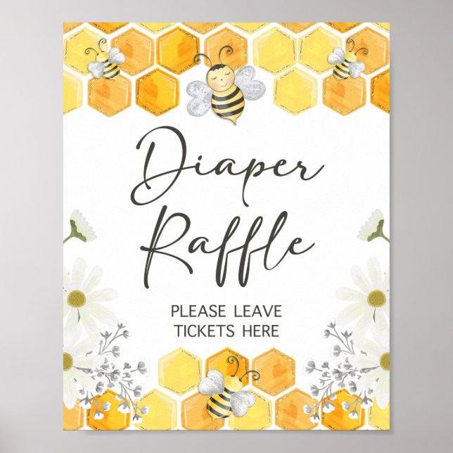 Diaper Raffle Sign Yellow Honey Bee Theme (Front)