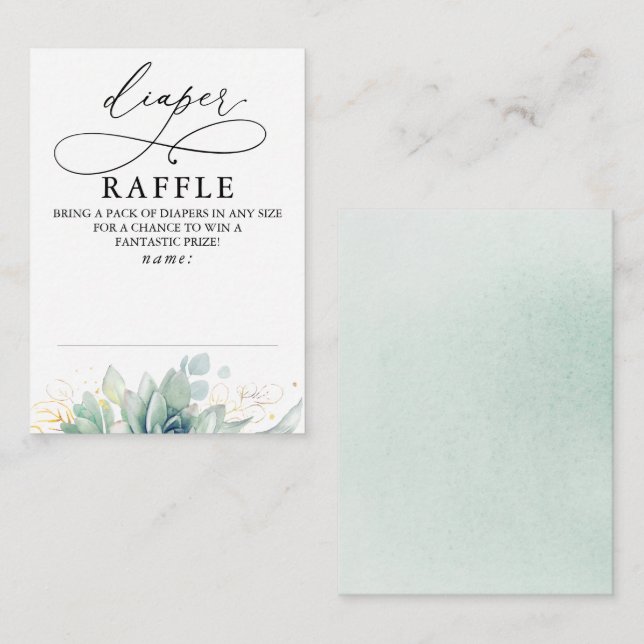 Diaper Raffle Soft Greenery Baby Shower Ticket Enc Enclosure Card (Front/Back)