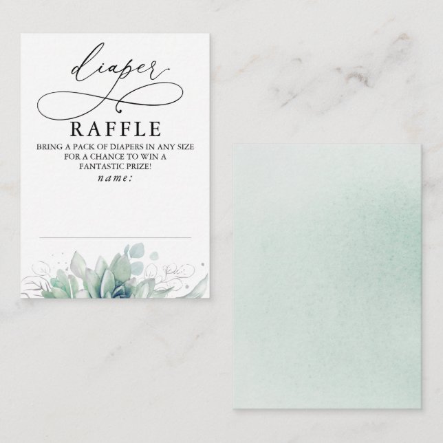Diaper Raffle Soft Greenery Baby Shower Ticket Enclosure Card (Front/Back)