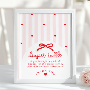 Diaper raffle Sweetheart Baby Shower Red Bow Poster