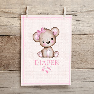 Diaper Raffle Table Cute Girl Bear Baby Shower Poster