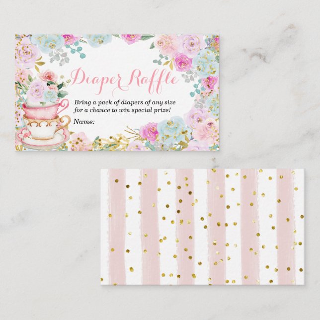 Diaper Raffle Tea Party Pastel Floral Enclosure Card (Front/Back)