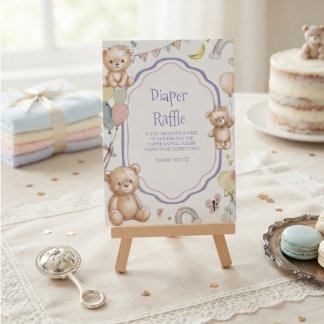 Diaper Raffle Teddy Bea  Baby Shower Enclosure Card