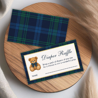 Diaper Raffle Teddy Bear Baby Shower Blue Plaid  Business Card