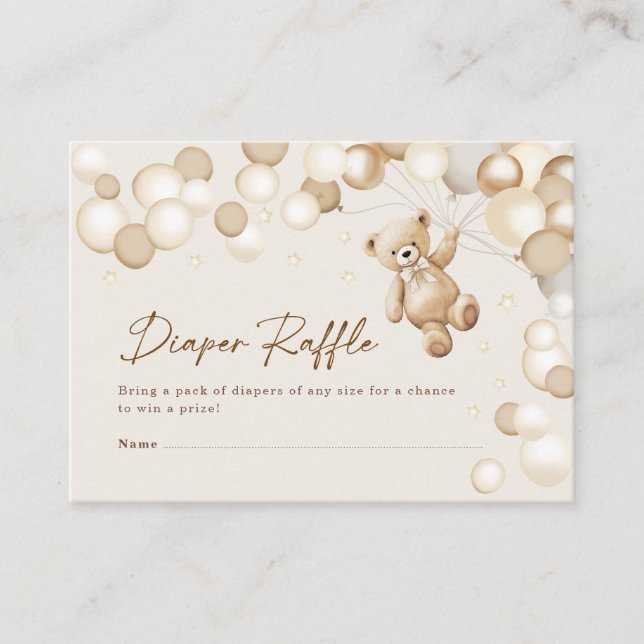 Diaper Raffle Teddy Bear Baby Shower Enclosure Card (Front)