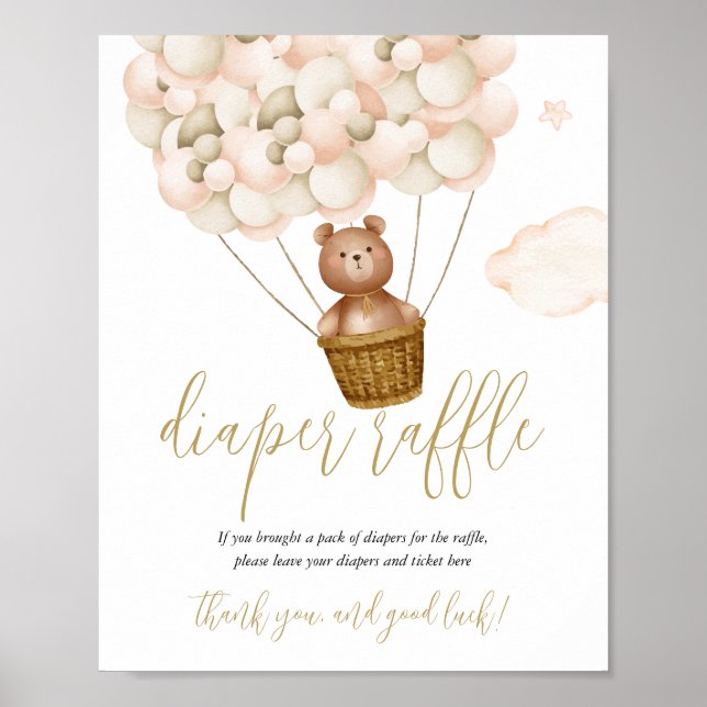 Diaper Raffle Teddy Bear Baby Shower Sign (Front)