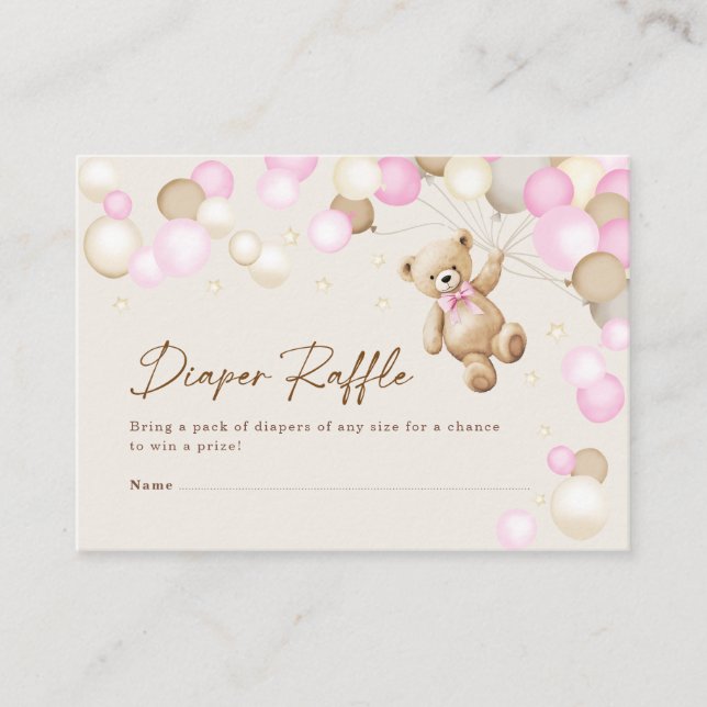 Diaper Raffle Teddy Bear Girl Baby Shower Enclosure Card (Front)
