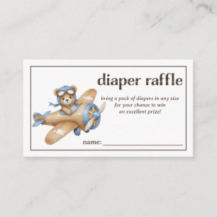 Diaper Raffle Teddy Bear Pilot Baby Boy Shower Enclosure Card