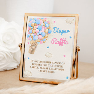 Diaper Raffle Teddy Bear Pink Blue Game Sign