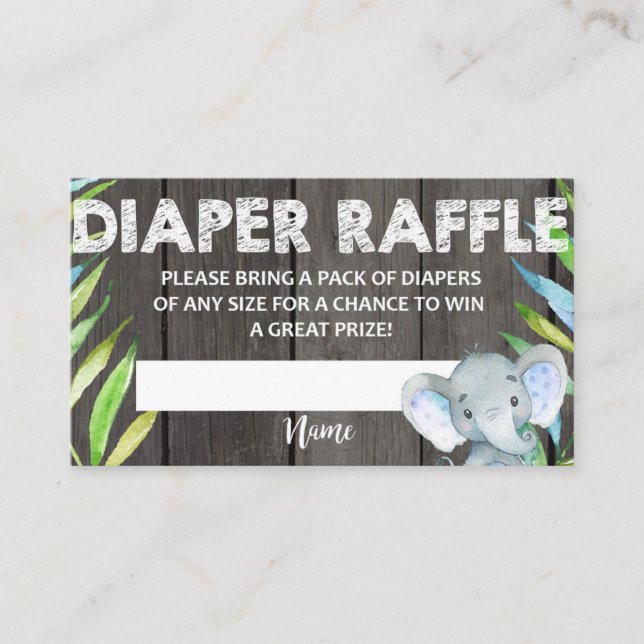 Diaper Raffle Ticket Baby Shower Elephant Rustic Enclosure Card (Front)