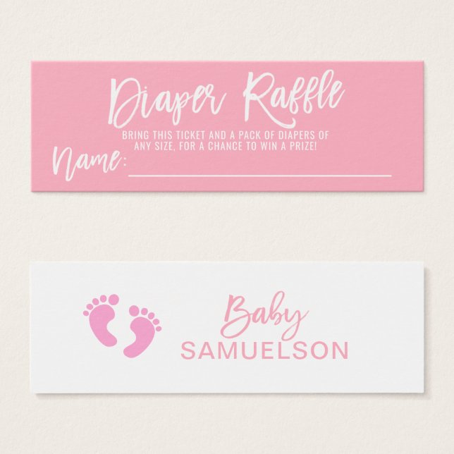 DIAPER RAFFLE Ticket Baby shower fille rose (Devant & derrière)