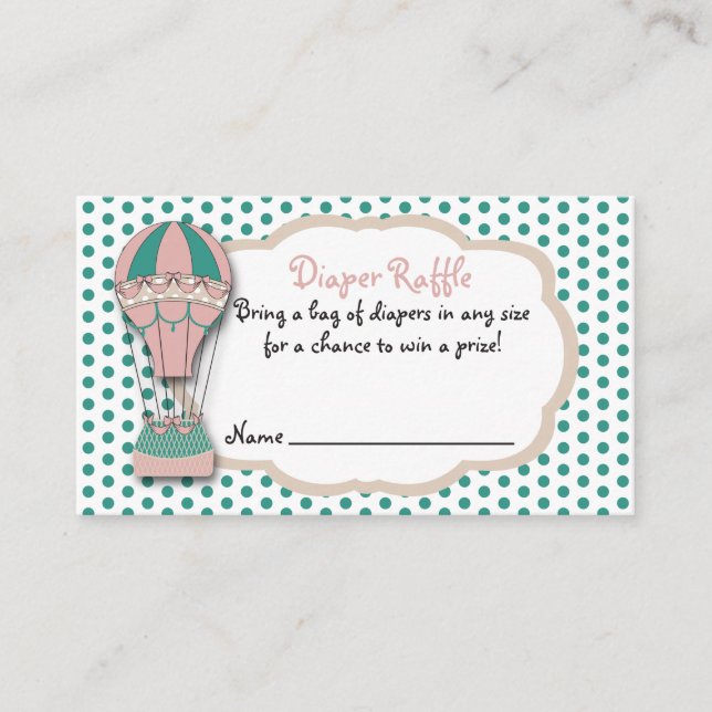 Diaper Raffle Ticket, Baby shower Hot air Balloon Enclosure Card (Front)