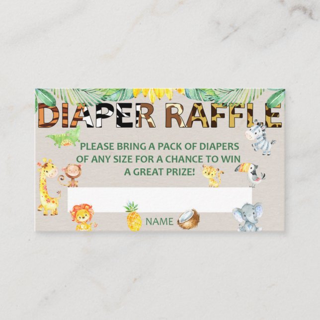 Diaper Raffle Ticket Baby Shower Jungle Safari Enclosure Card (Front)