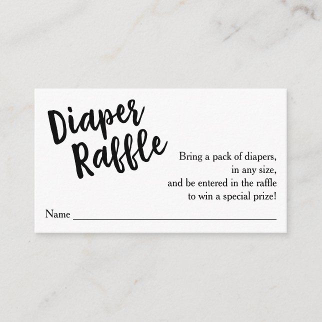 Diaper Raffle Ticket, Black Script | Custom Colour Enclosure Card (Front)