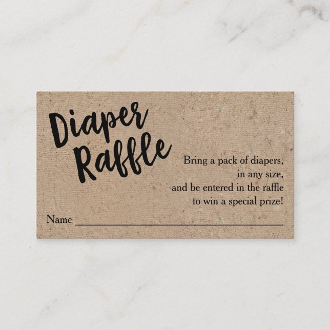 Diaper Raffle Ticket, Black Script Kraft Enclosure Card (Front)