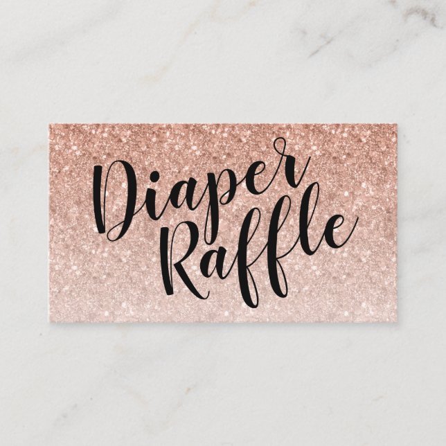 Diaper Raffle Ticket, Black Script | Rosegold Enclosure Card (Front)