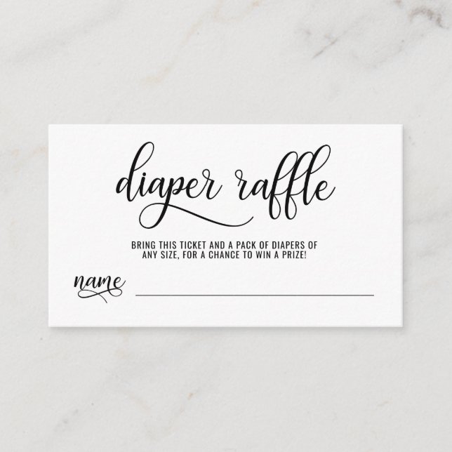 DIAPER RAFFLE Ticket black & white Baby Shower Enclosure Card (Front)