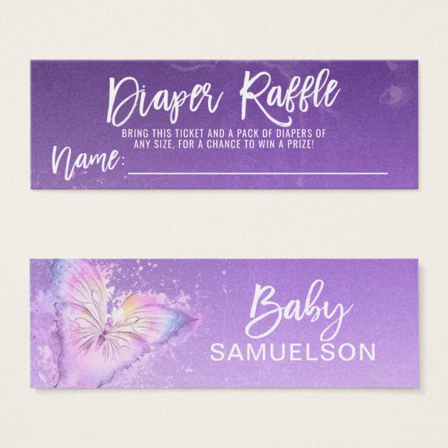 DIAPER RAFFLE Ticket Butterfly Purple Baby Shower (Front & Back)