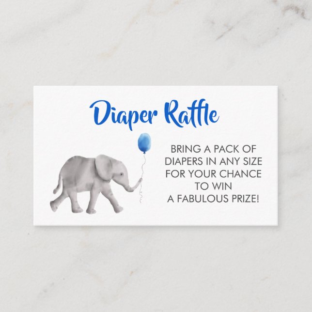 Diaper Raffle Ticket Elephant Baby Shower, Blue Enclosure Card (Front)