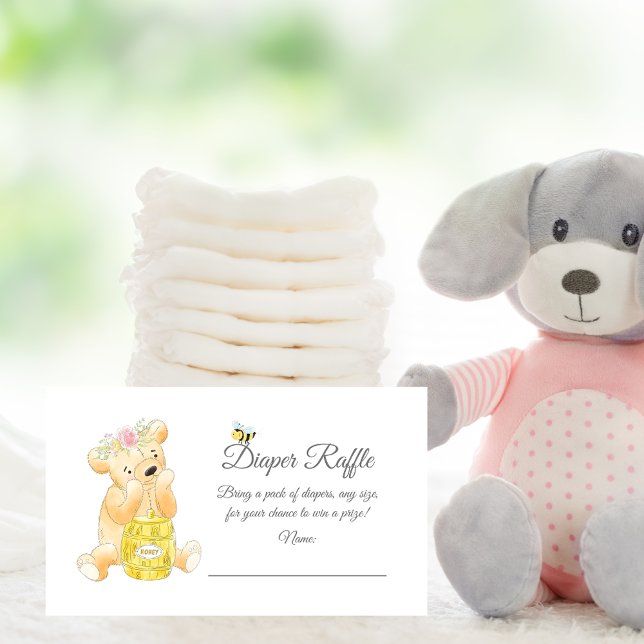 Diaper Raffle Ticket Girl Teddy Bear Honey Bee Enclosure Card (Creator Uploaded)