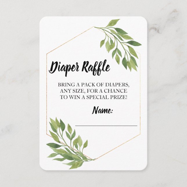Diaper Raffle ticket greenery elegant Baby Shower Enclosure Card (Front)