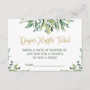 Diaper Raffle Ticket Greenery- Simple Green Leaves Invitation