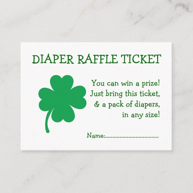 Diaper Raffle Ticket Lucky Shamrock Gender Neutral Enclosure Card (Front)
