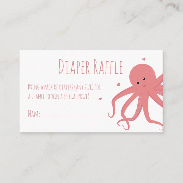 Diaper Raffle Ticket Pink Octopus Hearts Animal Enclosure Card (Front)