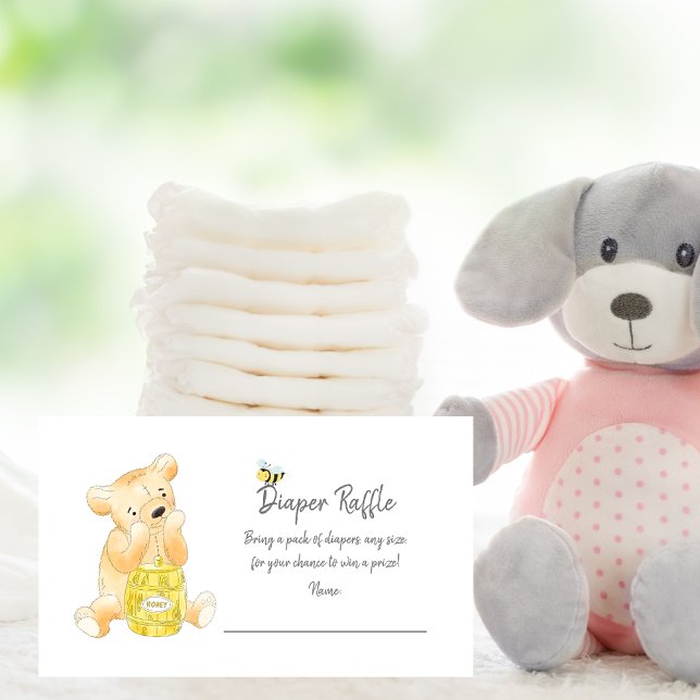 Diaper Raffle Ticket Teddy Bear Honey Bee Enclosure Card (Creator Uploaded)