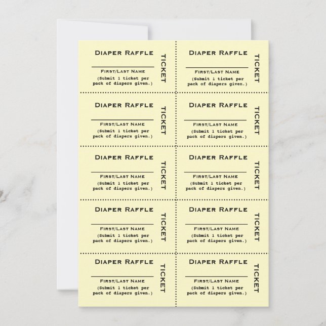 Diaper Raffle Tickets Yellow Invitation (Front)