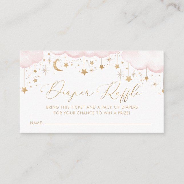 Diaper Raffle Twinkle Star Baby Shower Pink Enclosure Card (Front)