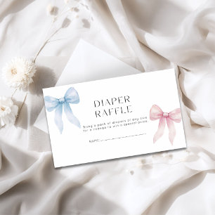 Diaper Raffle Twins Gender Reveal Pink Blue Bow Enclosure Card