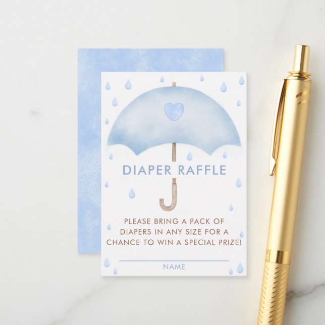 Diaper Raffle Umbrella Baby Shower Enclosure Card (Front/Back In Situ)