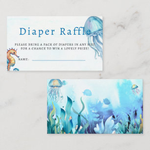 Diaper Raffle Under Sea Horse Blue Boy Baby Shower Enclosure Card