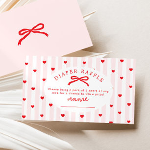 Diaper raffle Valentines Bow heart Baby Shower Enclosure Card