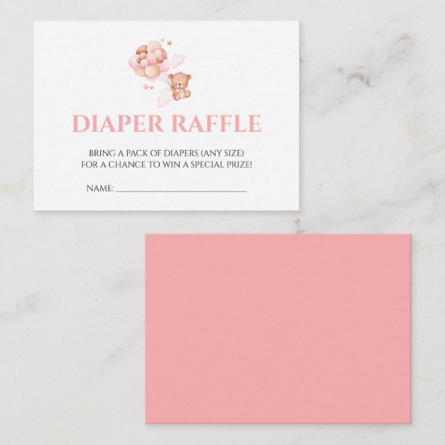Diaper Raffle We Can Bearly Wait Pink Beige Girl Enclosure Card (Front/Back)