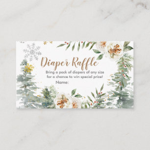 Diaper Raffle Winter White Floral Pine Trees Enclosure Card