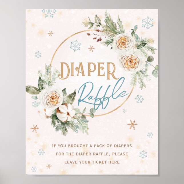 Diaper Raffle Winter Wonderland Baby Shower Nappy Poster (Front)
