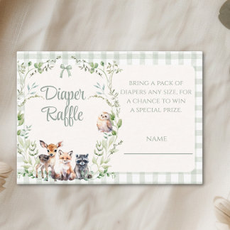 Diaper Raffle Woodland Animals Cute Baby Shower Enclosure Card