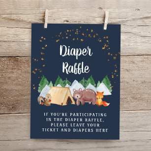 Diaper Raffle Woodland Animals Night Baby Shower Poster