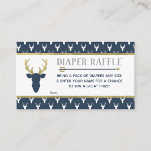 Diaper Raffle, Woodland Deer, Navy, Grey, Gold Enclosure Card