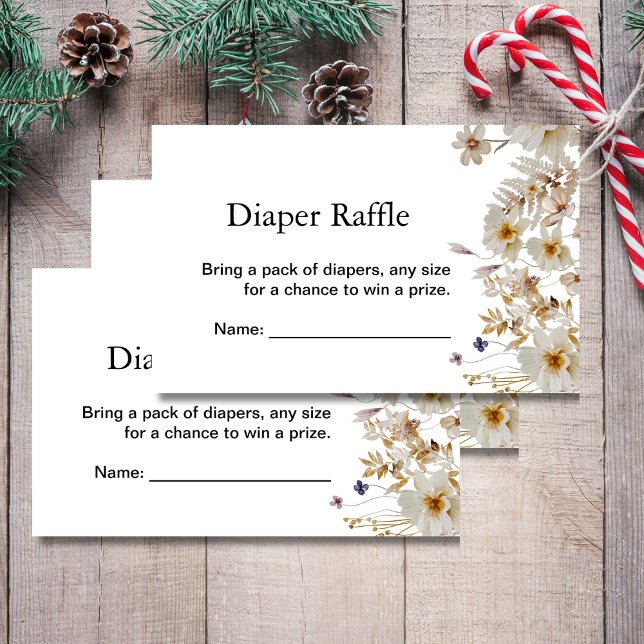 Diaper raffles winter rustic boho wildflowers enclosure card (Creator Uploaded)