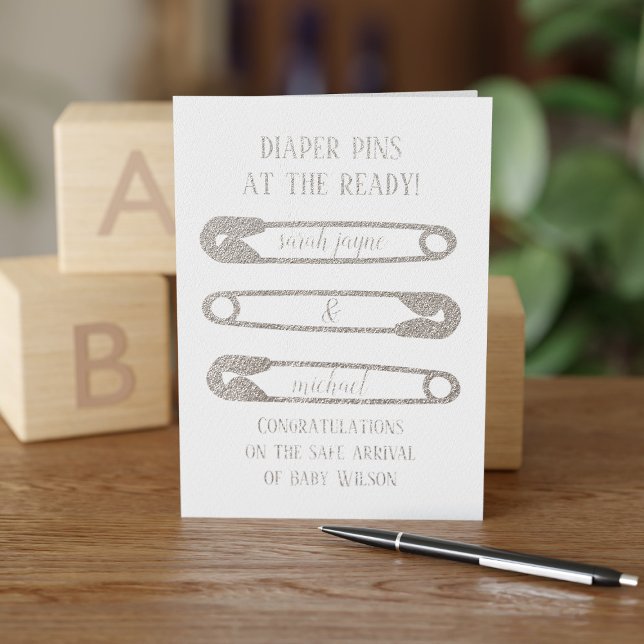 Diaper Safety Pins New Baby Congratulations Foil Card (Creator Uploaded)