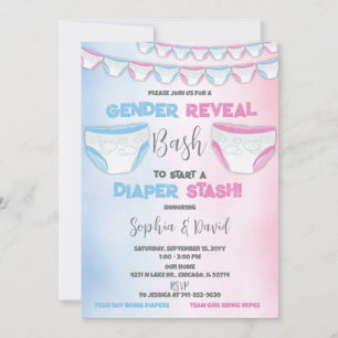 Diaper Stash Gender Reveal Diaper Party Invitation