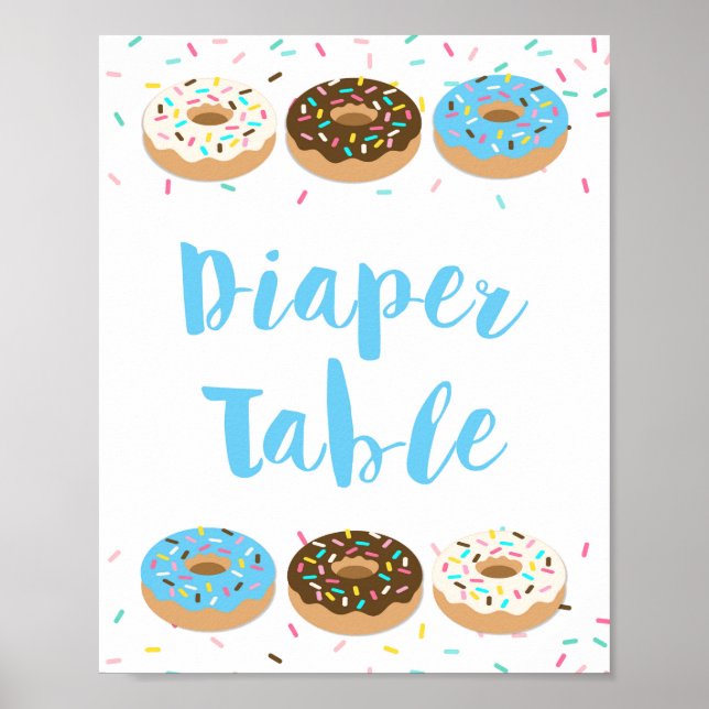 Diaper Table Sign Blue Donut Sprinkle Shower Sign (Front)