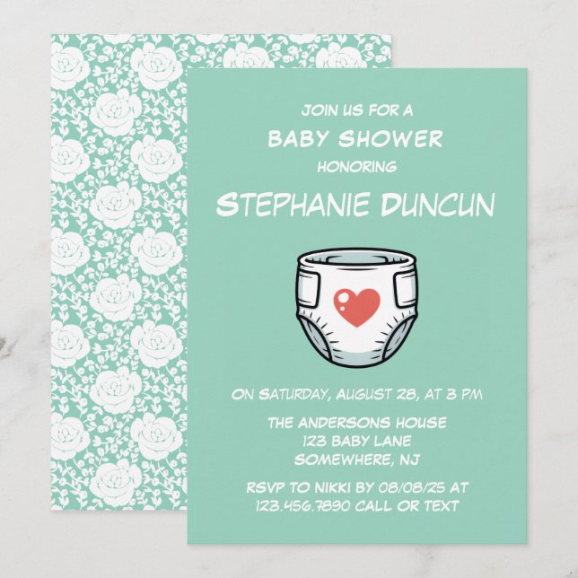 Diaper With A Red Heart Baby Shower Invitation (Front/Back)