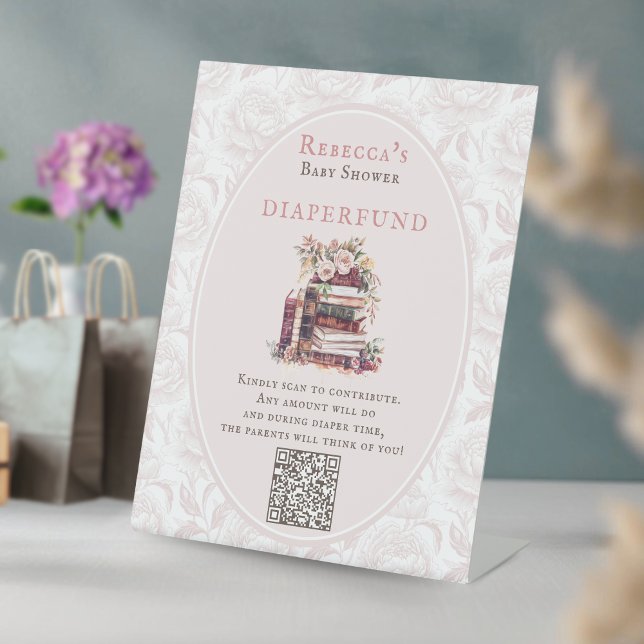 Diaperfund New chapter stack of books baby shower Pedestal Sign (Creator Uploaded)